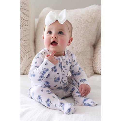 Sapphire Garden Ruffle Zipper Footie | Caden Lane