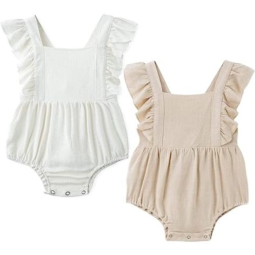 Simplee kids 2PCS Baby Boys Girls Adjustable Slip Romper Summer Outfit Jumpsuit Cotton Linen Bodysuit
