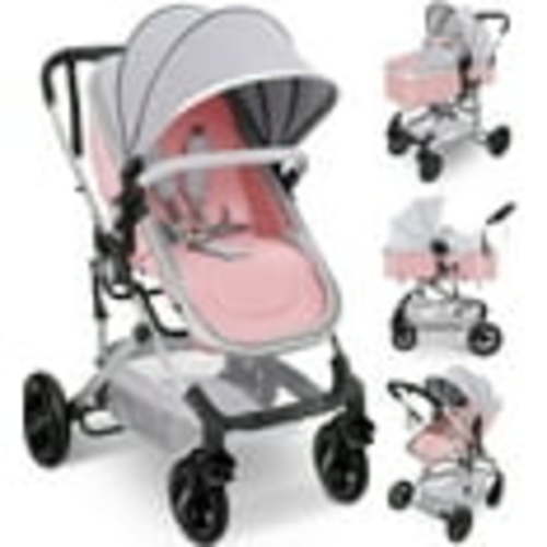 Vomeast Baby Stroller, Foldable Baby Stroller Reversible Bassinet, Travel Stroller for Newborn, Pink