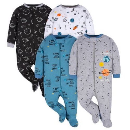 Gerber Baby Boys' Long Sleeve Sleep 'N Plays - Space - Newborn - 4-Pack