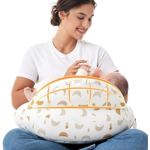 Momcozy Original Nursing Pillow for Breastfeeding-Innovative Safety Guard - Wider Feeding Pillows for More Support for Mom & Baby- Easier Nursing & Hand Free- Fit for All, Removable Cotton Cover
