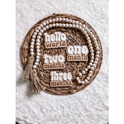 Baby Milestone Markers 3D Monthly Plaque Wood Age Signs set two 1-12 months color white
