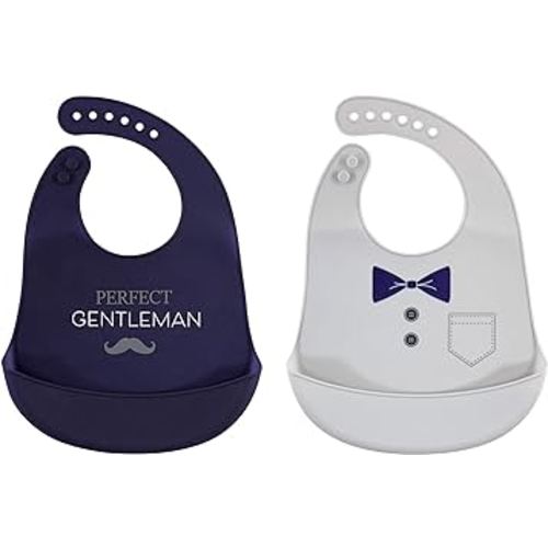 Hudson Baby Unisex Baby Silicone Bibs, Perfect Gentlemen, One Size