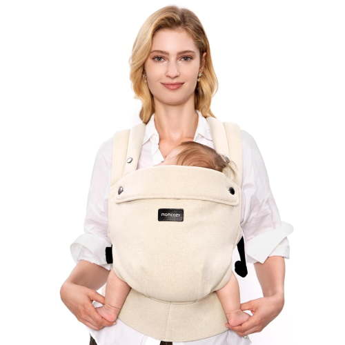 Momcozy Baby Carrier with Cotton Linen, Ergonomic Design, Lightweight Comfort, Newborn to Toddler 7-44lbs, Hands-Free for Moms&Dads, Light Amber