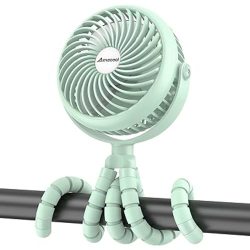 AMACOOL Baby Stroller Fan - 5000mAh Rechargeable, 3-Speed, Strong Yet Quiet, 360°Rotate Portable Clip on Fan for Travel, Car Seat, Crib, Bike, Treadmill, Beach Vacation Essentials