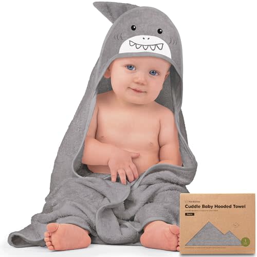 KeaBabies Baby Hooded Towel - Viscose Derived from Bamboo Baby Towel, Toddler Bath Towel, Infant Towels, Large Hooded Towel, Organic Baby Towels with Hood for Girls, Babies, Newborn Boys (Shark)