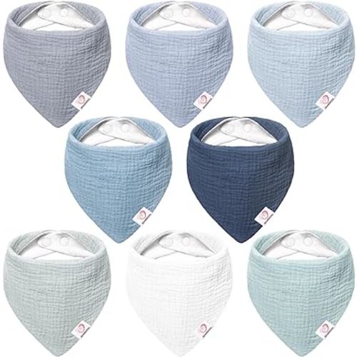 Bearmoss Muslin Baby Bibs 8 Pack 100% Cotton Baby Bandana Drool Bibs for Unisex Baby Girls Boys Drooling and Teething