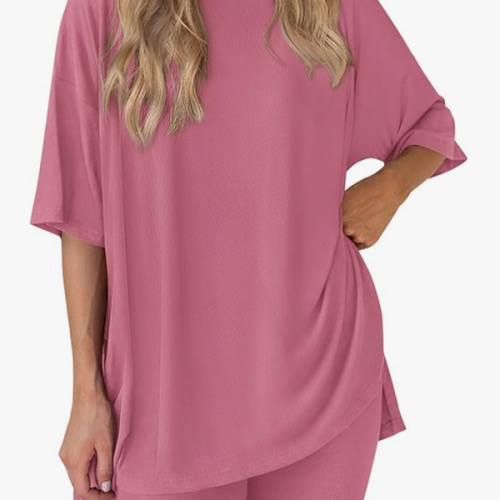Amazon.com: PRETTYGARDEN Women's Two Piece Lounge Set 2025 Summer Casual Oversized Shirts Biker Shorts Matching Airport Travel Outfit (Pink,Large) : Clothing, Shoes & Jewelry