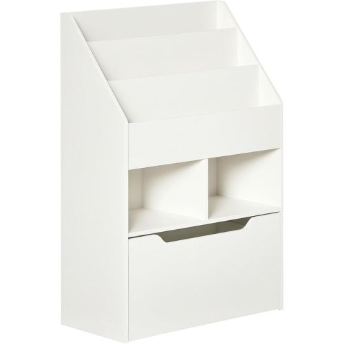 HOMCOM Kids Bookcase Multi-Shelf Rack Organizer with Storage Drawer for Books for Reading Nook, Classroom, Bedroom, Playroom, White