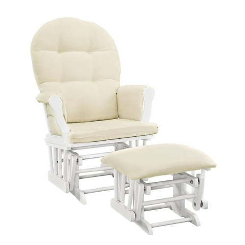 Angel Line Windsor Glider and Ottoman, White Finish with Beige Cushions