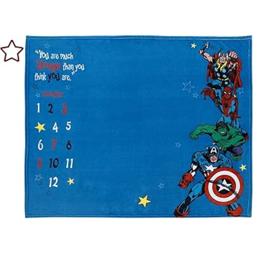 Disney Marvel Comics Blue, Red and Green, Captain America, Hulk, Spiderman and Thor Super Soft Milestone Baby Blanket