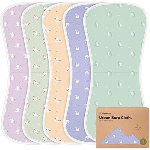 Organic Burp Cloths Baby Boy & Girl - 5-Pack Super Absorbent Cotton Burping Cloths for Babies, Soft & Plush Newborn Spit Up Rags, Infant Towels for Milk Spit Up, Unisex, Large 21" x 10" (Lunaris)