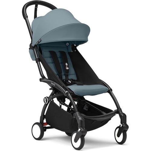 Stokke YOYO3 Stroller from 6 Months - Includes Black Frame/Aqua Seat Cushion + Canopy - Folds in & Out in a Flash - Light & Compact - Carry-On Compatible