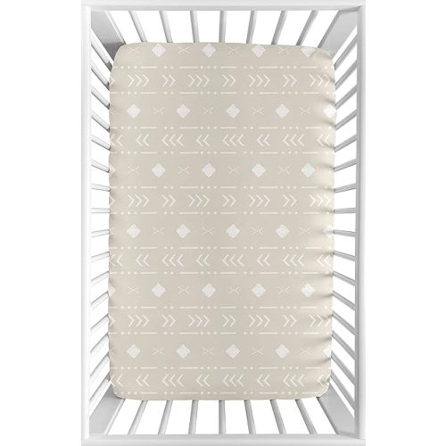 Sweet Jojo Designs Boho Aztec Geometric Boy Girl Fitted Mini Crib Sheet Baby Nursery for Portable Crib Pack Play - Gender Neutral Beige Taupe Tan White Bohemian Southwest Tribal for Llama Collection