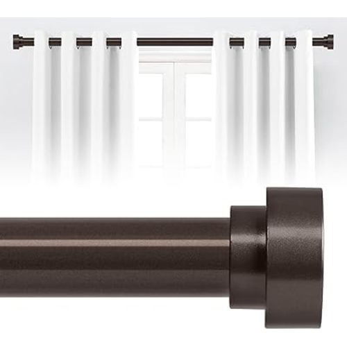 Bronze Curtain Rods for Windows 48 to 84 Inch(4-7ft), 1 Inch Diameter Heavy Duty Curtain Rods, Adjustable Curtains Rod, Modern Decorative Drapery Rod 30-84", Brown