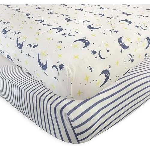 Touched by Nature Unisex Baby and Toddler Organic Cotton Crib Sheet, Moon, One Size