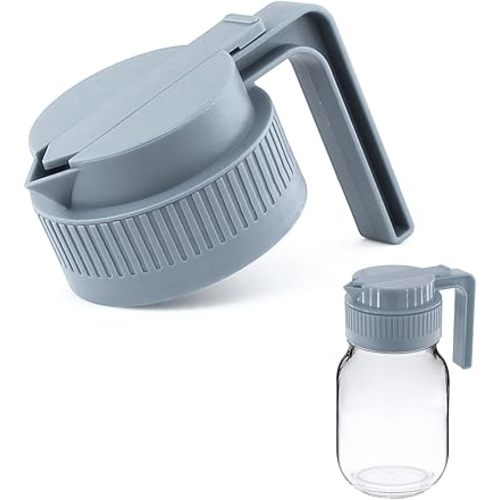 Wide Mouth Mason Jar Flip Cap Lid with Handle, Innovative Sliding Lid & Easy Pour Spout Wide Mouth Mason Jar Pour Spout Lids with Handle, Airtight & Leak-Proof Seal Spout Mason Jar Pitcher, Grey