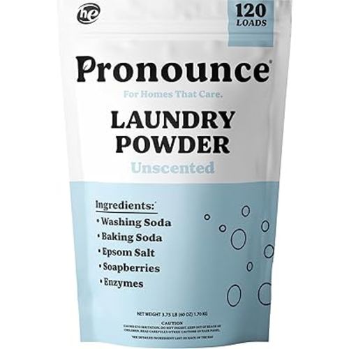 Pronounce Laundry Detergent Powder Alternative | Earth-Derived Ingredients, Eco-Friendly, Safer for Sensitive Skin, Eczema, and Babies. Stain + Smell Fighting. HE Safe (Unscented, 120 Loads)