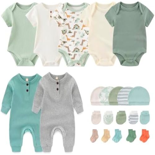 Newborn Layette Gift Set 22-Piece Baby Boy Girl Bodysuits Infant Outfits Essentials and Accessories 0-12 Months