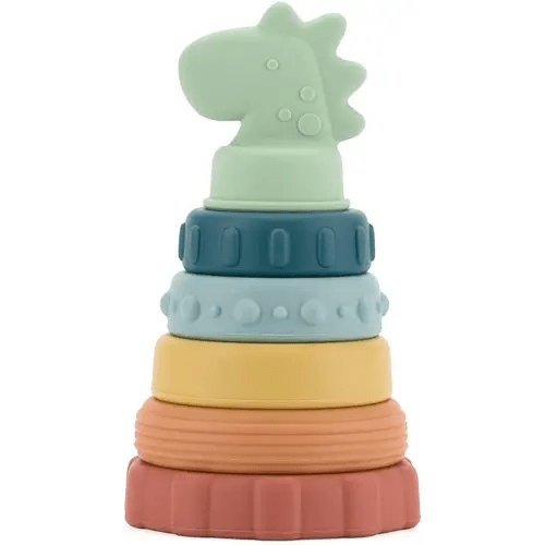 Itzy Ritzy - Itzy Stacker Silicone Stacking & Teething Toy - Baby Stacking Rings for Babies 3 Months & Up (Dinosaur)