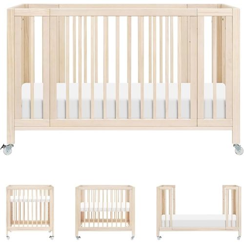 babyletto Rolli 9-in-1 Convertible Baby Crib w/Wheels - Includes Conversion Kits for Bassinet, Standard Crib, Toddler Bed, Daybed & Junior Bed - GREENGUARD Gold - 3 Adjustable Heights, Washed Natural