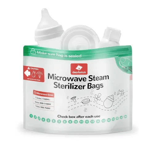 dearlomum Microwave Steam Sterilizer Bag for Baby Bottles 20 Count (20 Uses Per Bag), Reusable Travel Sterilization Pouches, Disinfection Container for Baby Pacifiers and Breast Pump Accessories