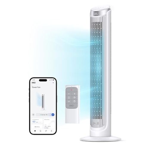 Dreo Smart Tower Fan for Bedroom, Standing Fans for Indoors, 90° Oscillating, 26ft/s Velocity Quiet Floor Fan with Remote, 12H Timer, Voice Control Fans for Indoors, Compatible with Alexa