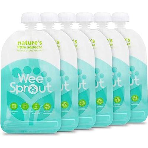 WeeSprout Double Zipper Reusable Food Pouches (Blue, 7 Fl Oz)