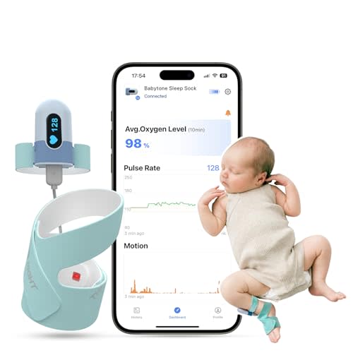 Babytone Baby Oxygen Monitor, Baby Sleep Monitor, Tracking Avg O2, Pulse Rate and Movement for Infant, Wearable Foot Monitor with Bluetooth and APP, for 0-36 Months Newborn's Sleep
