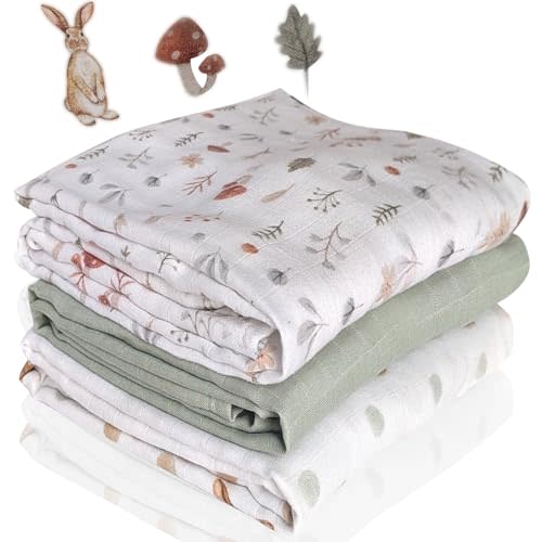 Kiddolove Muslin Swaddle Blankets for Newborn 3 Pack Large 47"x47" Receiving Blankets Soft, Breathable & Gentle Unisex Forest Theme