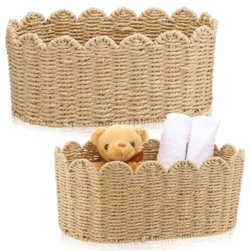 Amazon.com - Kritkin 2 Pcs Scalloped Basket Hand Woven Scallop Basket 16 x 10 x 7 Inch and 14 x 8 x 6 Inch Scalloped Wall Basket Scalloped Imitation Hemp Rope Basket Scalloped Decoration Basket