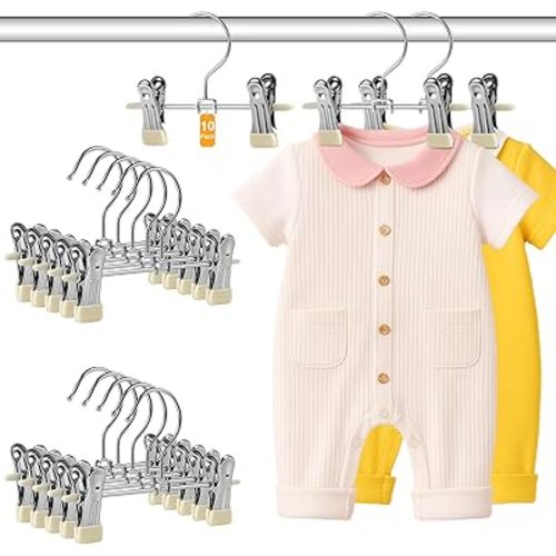 BUSOHA Baby Pants Hangers with Clips - 20 Pack 7” Stainless Steel Kids Toddler Hangers Closet Organizer Skirt Clothes Space Saving for Home Baby Essentials