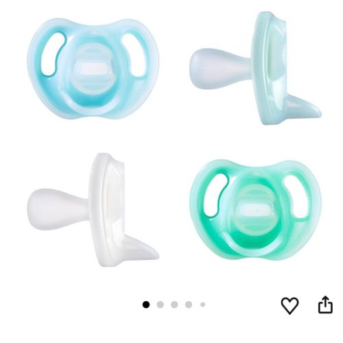 Tommee Tippee Ultra-Light Silicone Pacifier, 0-6 Months, Symmetrical One-Piece Design, BPA-Free Silicone Binkies, Blue/Green/Clear, Pack of 4