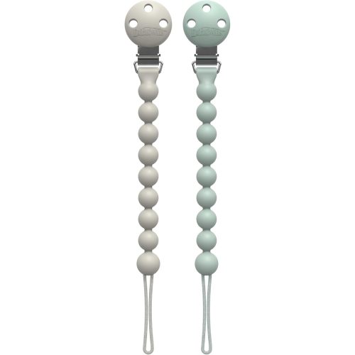 Dr. Brown's Silicone Pacifier Clips, Universal Fit Strap for Pacifiers, Green/Gray, BPA Free, 0-18 Months, 2-Pack