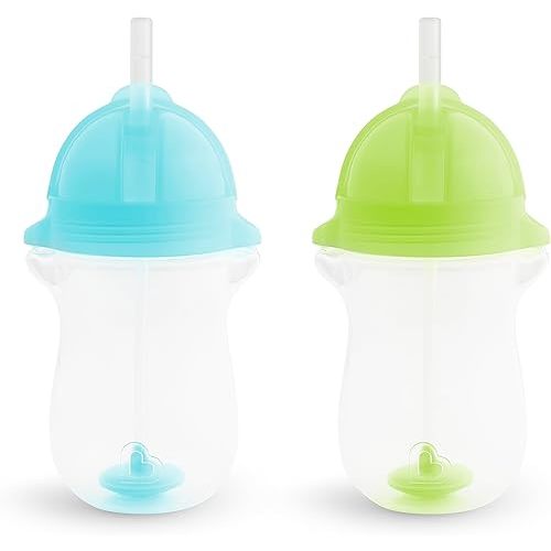 Munchkin Any Angle Sippy Cup for Toddlers, Weighted Toddler Straw Cup with Click Lock Lid, 10 Ounce, 2 Pack, Blue/Green