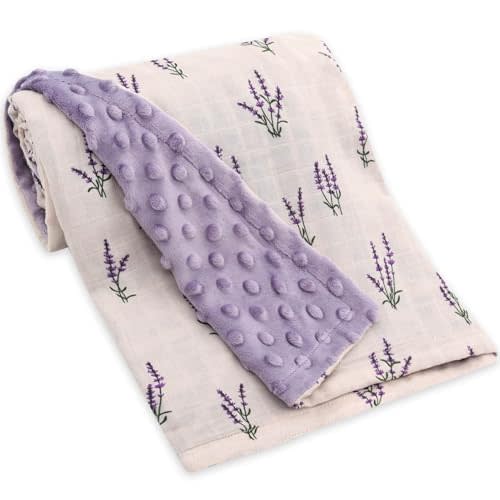 LifeTree Baby Blankets for Boys Girls, Soft Double Layer Swaddle Blankets, Muslin Front and Dotted Fleece Backing Receiving Bed Throw Blanket for Newborn Unisex, 31X40 Inches, Lavender