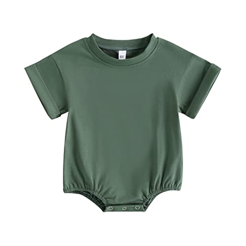 Kutersbabi Unisex Baby Boy Girl Clothes Infant Summer Oversized Bubble Romper Toddler Baby Plain Short Sleeve Jumpsuit