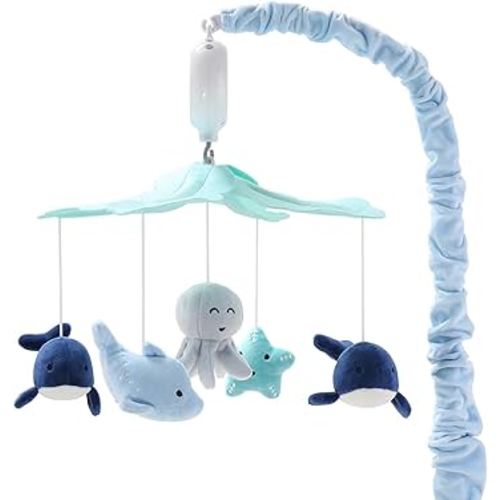 The Peanutshell Crib Mobile for Boys or Girls - Light and Dark Blue Musical Baby Crib Mobile with 12 Lullabies, Ocean Baby Nautical Nursery Decor