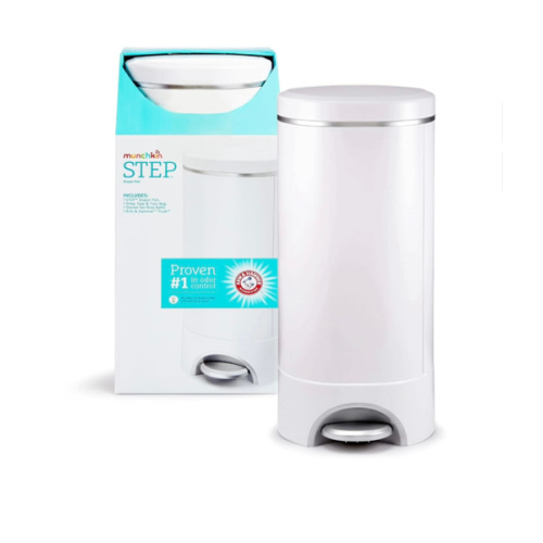 Munchkin® Step™ Diaper Pail Powered by Arm & Hammer, #1 in Odor Control, Award-Winning, Includes 1 Snap, Seal & Toss™ Bag, 1 Starter Refill Ring, and 4 Puck™ Baking Soda Cartridges