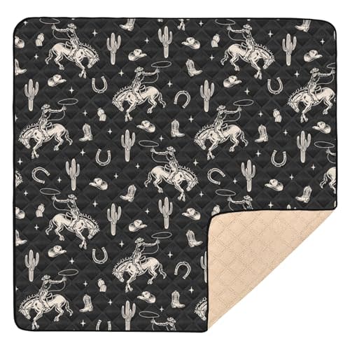 Selerdon Baby Play Mat Cowboy Western Cactus Vintage 50" X 50" Play Gym Crawling Mat Soft Non-Slip Portable Picnic Floor Mat for Infant, Babies, Toddler, Kids