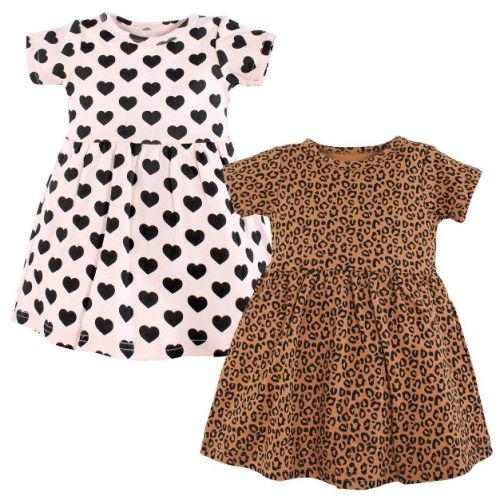 Hudson Baby Girls Cotton Dresses, Leopard And Hearts, 3-6 Months