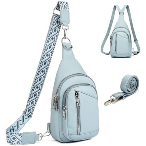 Sling Bag Crossbody Backpack - 2 in 1 Leather Cross Body Bag Fanny Pack with 2 Removable Straps