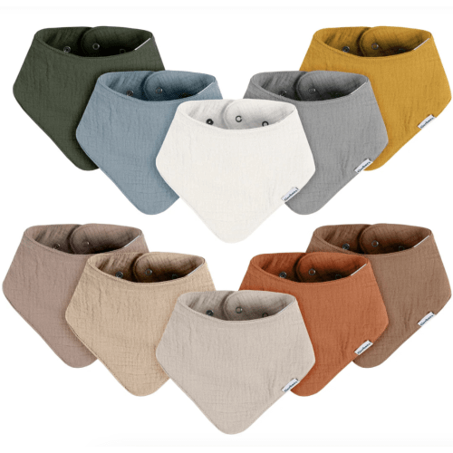 Gerber 10-Pack Baby Neutral Multi Browns Muslin Bandana Bibs