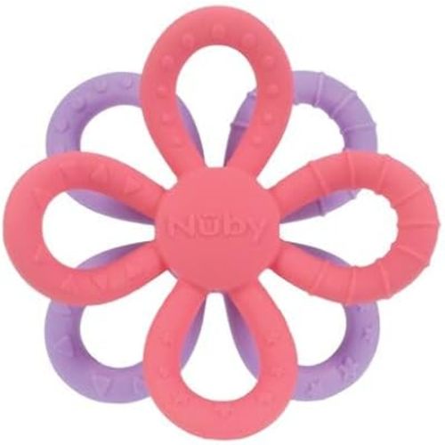Nuby Fun Loops Teether - Flower-Shaped Infant Teething Toy for Babies - 3+ Months - Pink and Purple