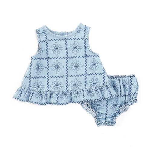 Mud Pie Baby Girls 3-12 Months Sleeveless Embroidered Pattern Pinafore Dress