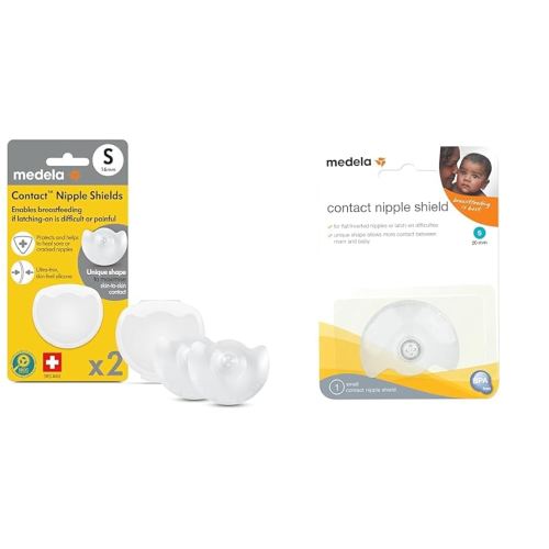 Medela Contact Nipple Shields for Breastfeeding, 16mm Extra Small 2 Count and 20mm Small 1 Count Nippleshield Sets with Carrying Case