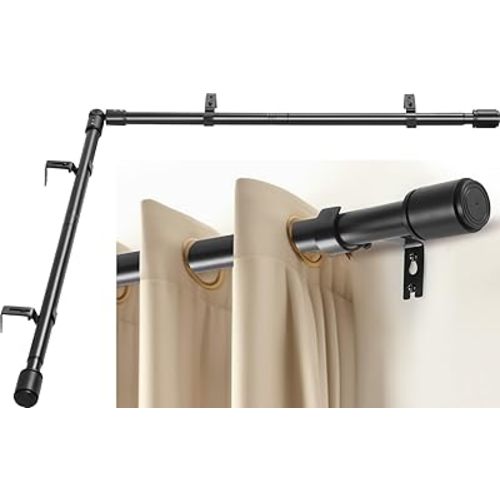 Heavy Duty 1 Inch Corner Curtain Rods Set 30-76 Inch Curtain Rod for Windows L Shaped Curtain Rods Window Curtain Rods Set (Black)