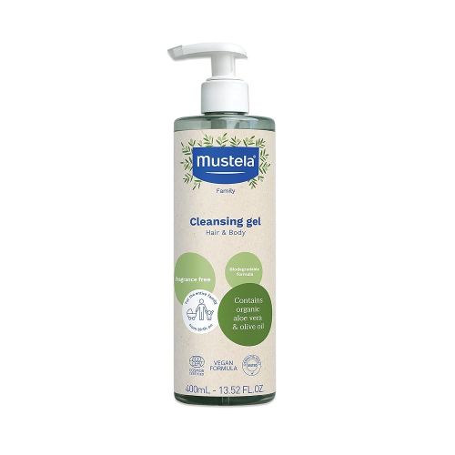 Mustela Certified Organic Cleansing Gel - Natural Hair & Body Wash with Olive Oil & Aloe Vera - For Baby, Kid & Adult - Fragrance Free, Tear Free, Vegan & Biodegradable - 13.52 fl. oz.
