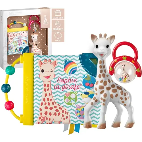 Sophie la girafe Birth Gift Set | Includes Sophie la girafe, Awakening Book, Handle Rattle | Designed for Teething Babies | Awaken All 5 Senses | Easy to Clean