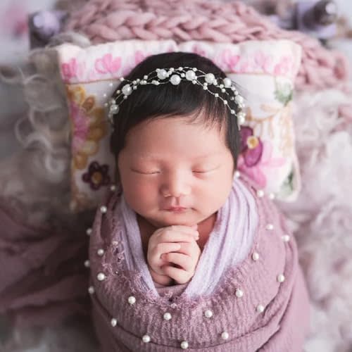 Zeroest Newborn Photography Wraps Baby Photoshoot Props 33.5" x 67" Pearl Raw Edge Wrap Headband for Infant Photos Outifts